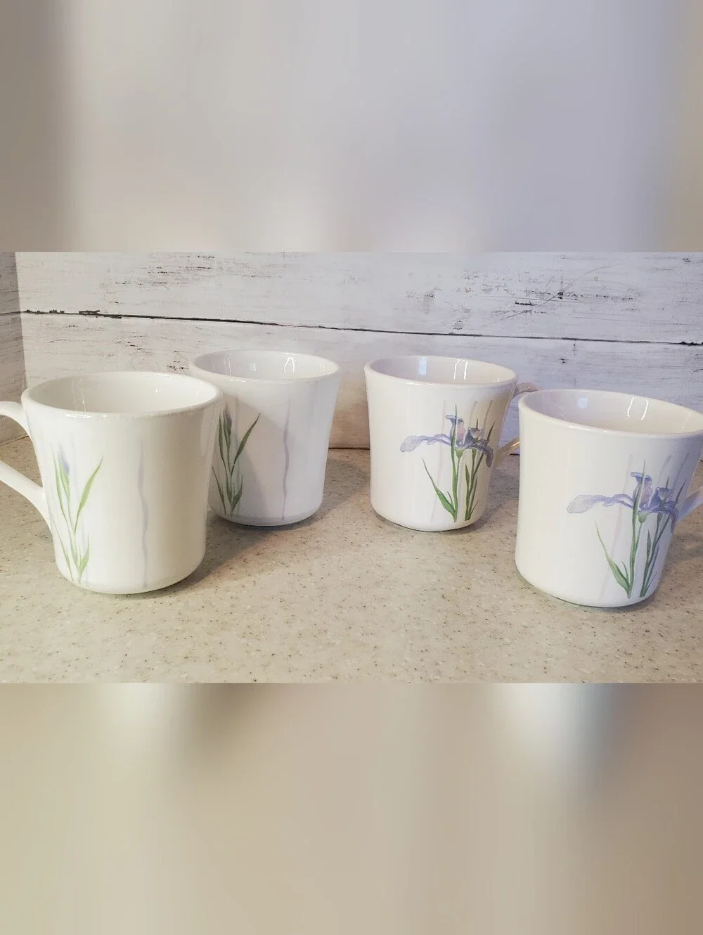 Vintage Corelle Corning Shadow Iris Coffee Mugs Set of 4 Floral Cups 3.5